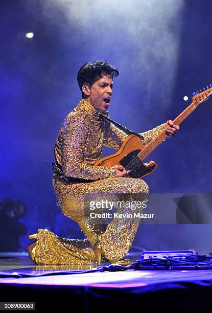 Prince performs during his "Welcome 2 America" tour at Madison Square Garden on February 7, 2011 in New York City.
