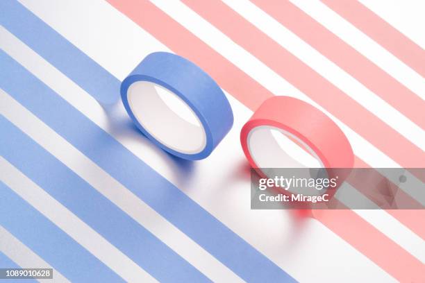 blue and pink adhesive tapes - open round two stock pictures, royalty-free photos & images