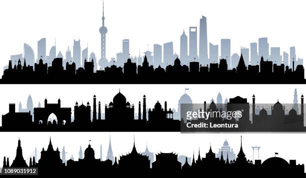 shanghai, delhi und bangkok (alle gebäude sind vollständig und beweglich) - mumbai skyline stock-grafiken, -clipart, -cartoons und -symbole