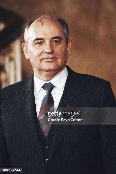 Mikhail Gorbachev, Russian Politburo member and second in line at the Kremlin, before departing from Edinburgh Airport for Russia, in Edinburgh,...