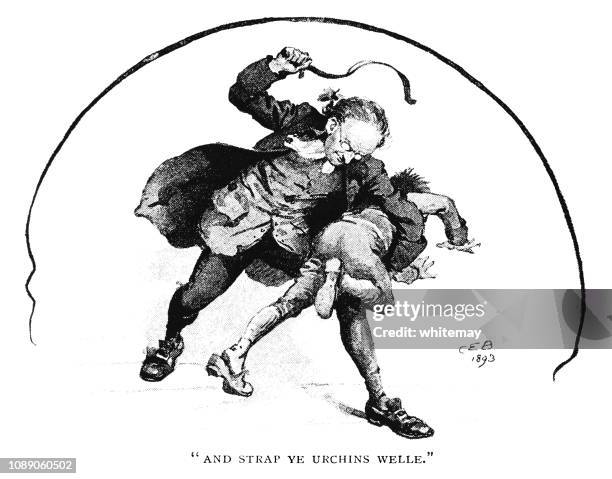 ilustrações de stock, clip art, desenhos animados e ícones de eighteenth century man thrashing a boy with a leather strap - estereótipo de classe média