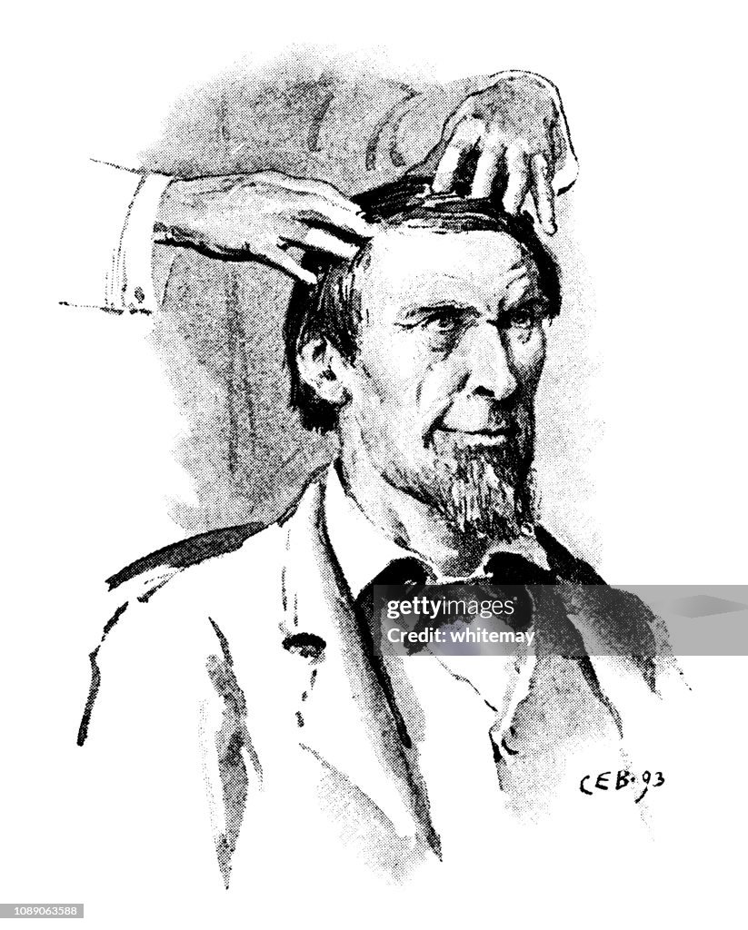 Victorian man receiving a head massage