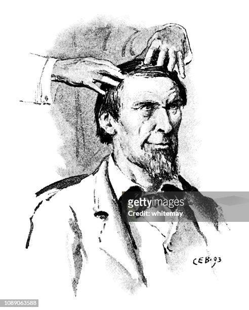 victorian man receiving a head massage - massage funny stock illustrations