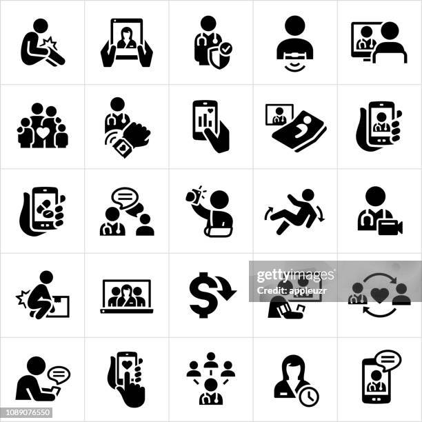 ilustraciones, imágenes clip art, dibujos animados e iconos de stock de iconos de la telemedicina - tecnología sanitaria