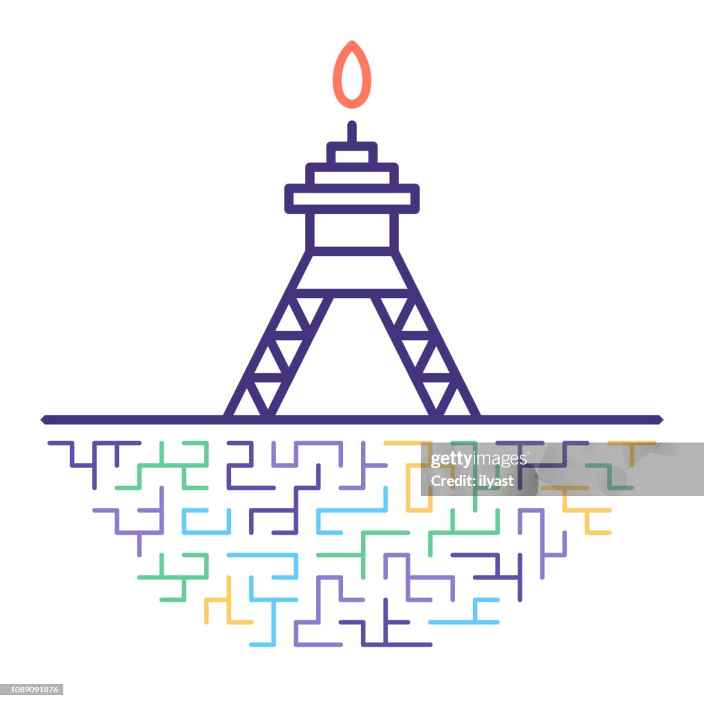 Oil Drilling Rig Vector Line Icon Illustration