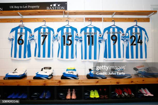 Dressing room of Huddersfield Town before the Premier League match between Huddersfield Town and Burnley FC at John Smith's Stadium on January 02,...