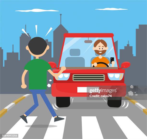 man using smartphone while driving - man driving car stock illustrations