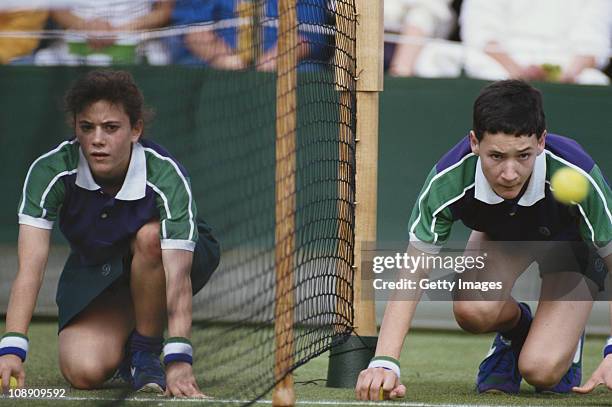 Ballboy keeps his eyes on the ball during the Wimbledon Lawn Tennis Championships on 1st July 1987 at the All England Lawn Tennis and Croquet Club in...