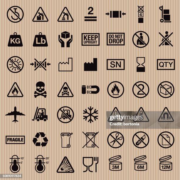 verpackung-symbole-icon-set - brennbar stock-grafiken, -clipart, -cartoons und -symbole