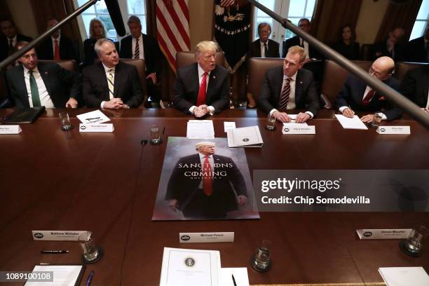 President Donald Trump leads a meeting of his Cabinet, including Health and Human Services Secretary Alex Azar, acting Interior Secretary David...