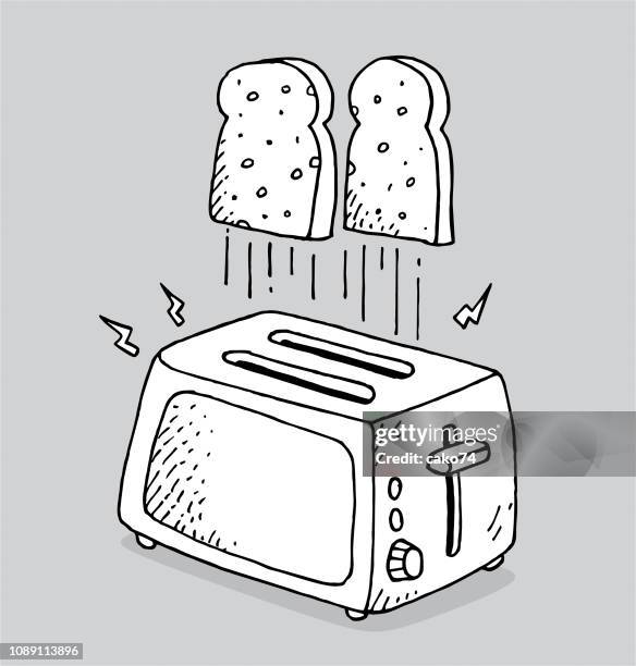 hand gezeichnet toaster und brot - toaster oven stock-grafiken, -clipart, -cartoons und -symbole