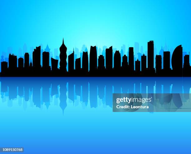 panama city skyline (all buildings are complete and moveable) - office building reflection stock illustrations