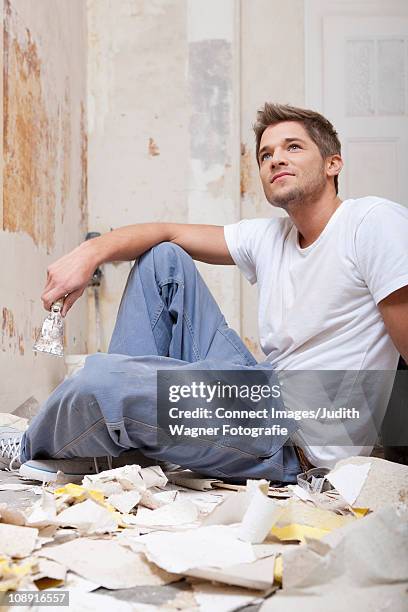 Man Renovating Room, Foto de stock