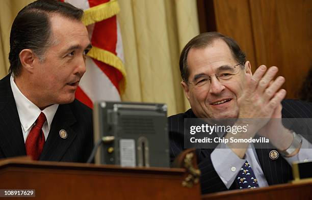 House Judiciary Committee's Subcommittee on the Constitution Chairman Trent Franks and ranking member Rep. Jerry Nadler visit before a hearing about...