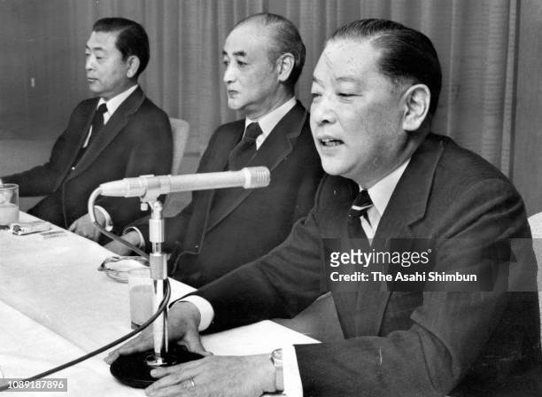 Construction company Kajima incoming president Rokuro Ishikawa attends a press conference on January 27, 1978 in Tokyo, Japan.