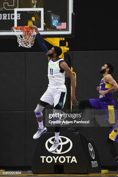 Hakim Warrick of the Iowa Wolves dunks the basketball against the South Bay Lakers on January 25, 2019 at UCLA Heath Training Center in El Segundo,...