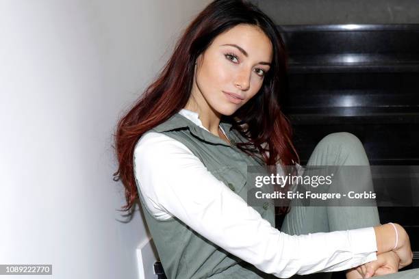 Model, TV host, actress, columnist, singer and Miss France 2012, Delphine Wespiser poses during a portrait session in Paris, France on .