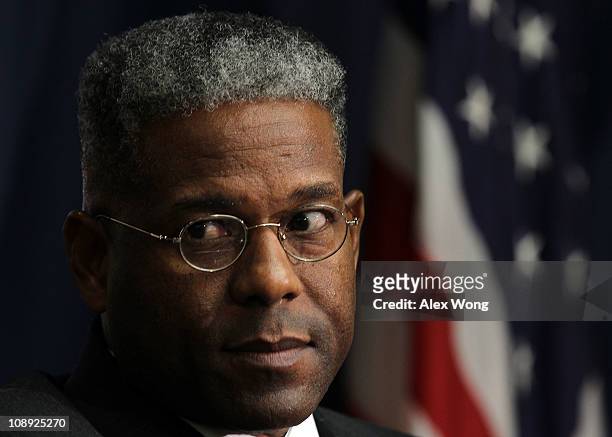 Rep. Allen West listens during a Tea Party Town Hall meeting February 8, 2011 at the National Press Club in Washington, DC. The town hall meeting was...