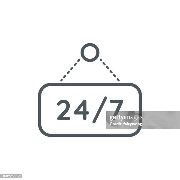 twenty-four hours seven days symbol icon - open day 4 stock illustrations