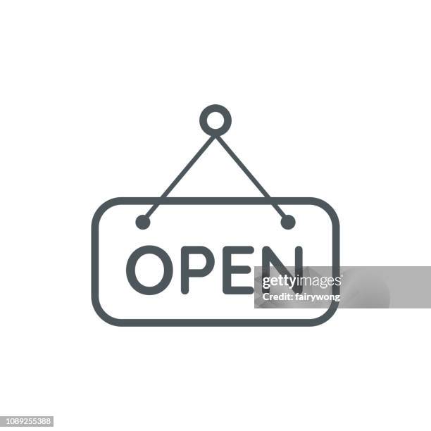 schild "geöffnet" liniensymbol - grocery store open sign stock-grafiken, -clipart, -cartoons und -symbole