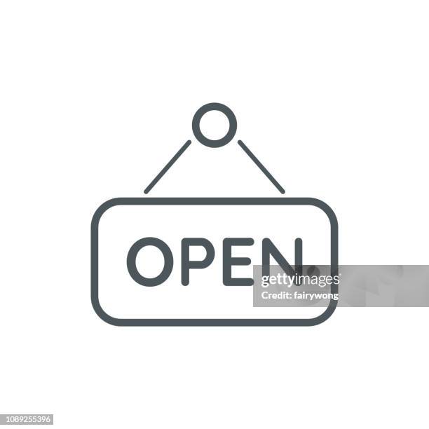 schild "geöffnet" liniensymbol - grocery store open sign stock-grafiken, -clipart, -cartoons und -symbole