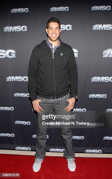 Landry Fields attends the premiere of "The Summer of 86: The Rise and Fall of the World Champion Mets" at MSG Studios on February 8, 2011 in New York...