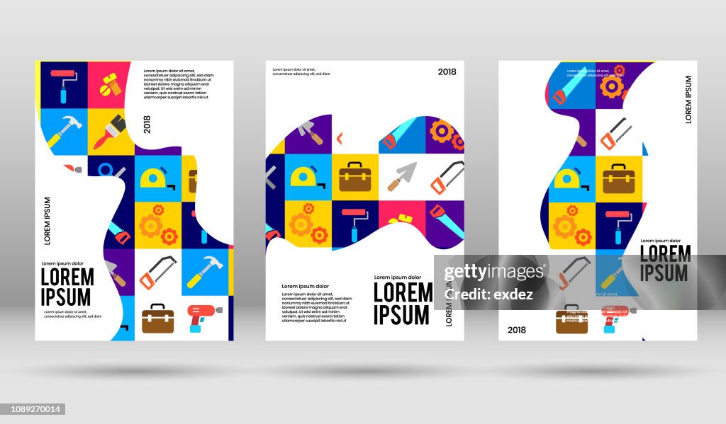 De omslag voor ontwerpen met bouw hulpmiddelen icon set