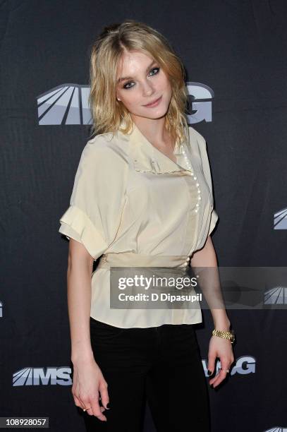 Model Jessica Stam attends the premiere of "The Summer of 86: The Rise and Fall of the World Champion Mets" at MSG Studios on February 8, 2011 in New...