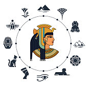 Welcome to Egypt. Symbols of Egypt. Tourism and adventure. Vector illustration and icon set.