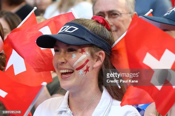 Swiss fans show their support during day six of the 2019 Hopman Cup at RAC Arena on January 03, 2019 in Perth, Australia.
