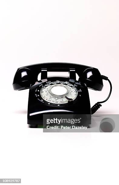 black retro telephone with copy space - the past stock pictures, royalty-free photos & images