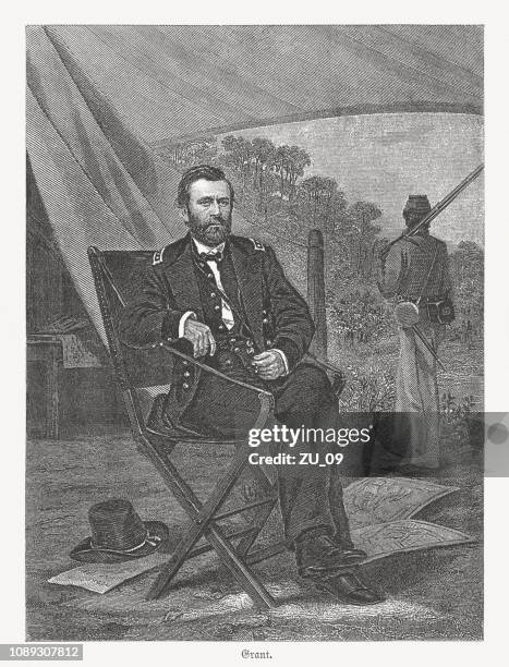 ulysses simpson grant (1822-1885), 18th u.s. president, woodcut, published 1886 - ulysses s grant and the american civil war stock illustrations