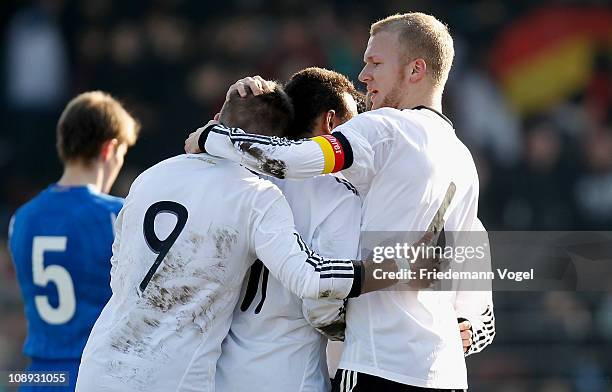 Alexander Esswein of Germany celebrates scoring the second goal with his team during the men's U20 International friendly match between Germany and...