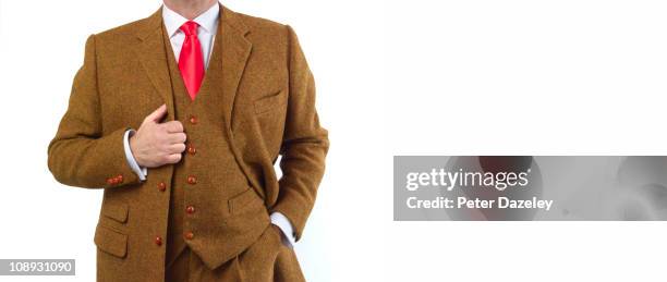 farmer wearing weed suit with copy space - tweed fabric stock pictures, royalty-free photos & images