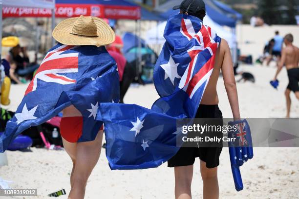 Competitors getting amongst the Australia Day mood during the 2019 Australian Open Water Swimming Championships at Brighton Jetty on January 26, 2019...