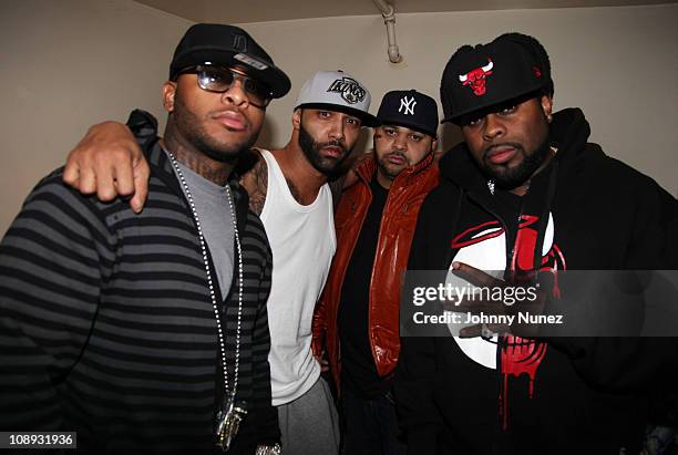 Royce Da 5"9", Joe Budden, Joell Ortiz, and Crooked I of rap group Slaughterhouse attend the Highline Ballroom on February 8, 2011 in New York City.