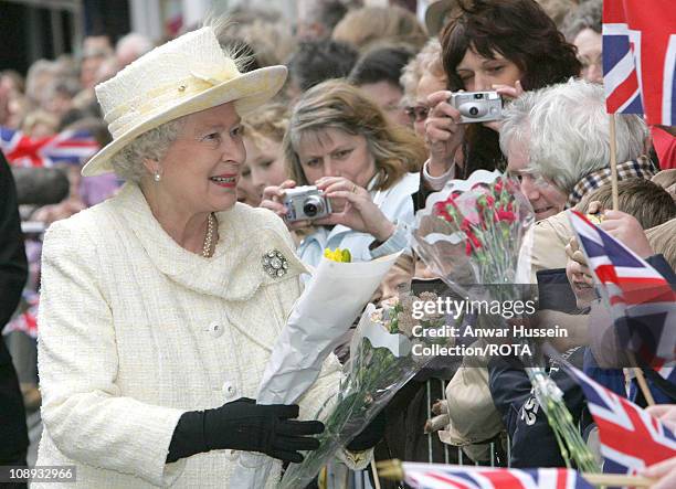 Queen Elizabeth II during her walk-about in Guildford town centre after attending the Royal Maundy Service, April 13 at Guildford Cathedral.