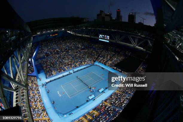 General view of play of Belinda Bencic of Switzerland and Maria Sakkari of Greece in the women's singles match during day six of the 2019 Hopman Cup...