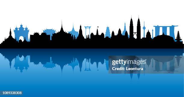 southeast asia (complete, moveable, detailed buildings) - marina bay sands stock illustrations