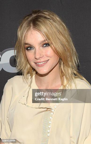 Model Jessica Stam attends the premiere of "The Summer of 86: The Rise and Fall of the World Champion Mets" at MSG Studios on February 8, 2011 in New...