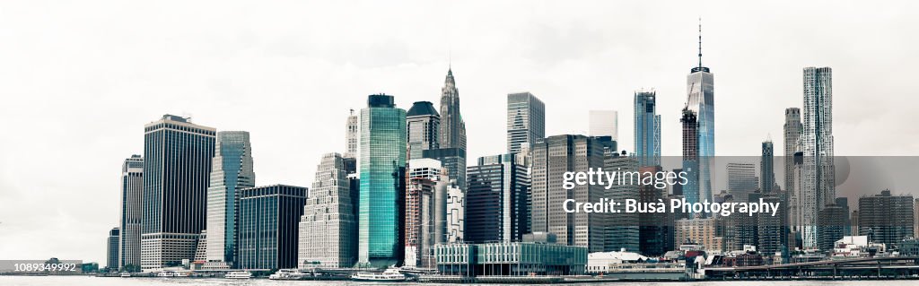 Skyline of Lower Manhattan's financial district from across the East River. New York City, USA