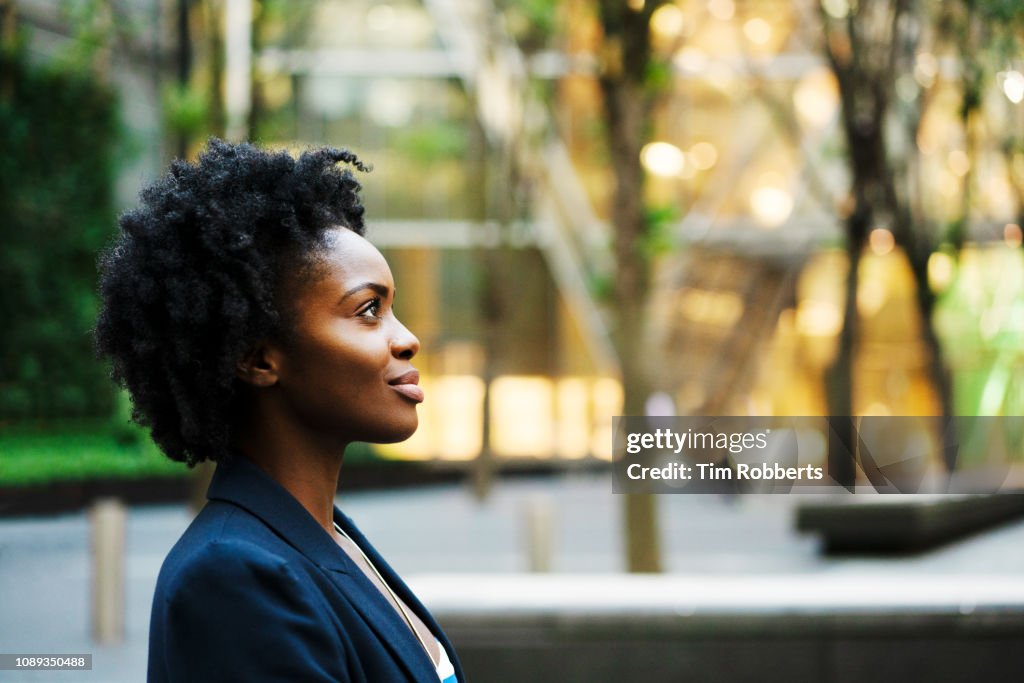 Profile shot of woman looking ahead