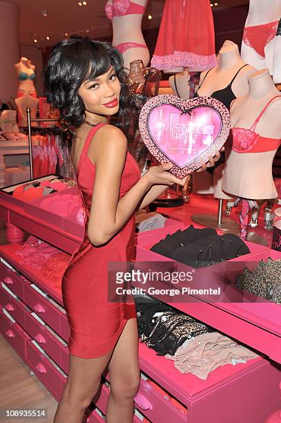 Victoria's Secret Model Chanel Iman promotes Valentine's Day at Victoria's Secret at the Toronto Eaton Centre on February 9, 2011 in Toronto, Canada.