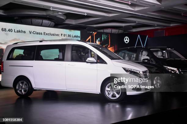 Newly launched V-class cars seen during the launch. Mercedes-Benz launches a versatile 'luxury multi-purpose vehicle' called the V-Class for the...