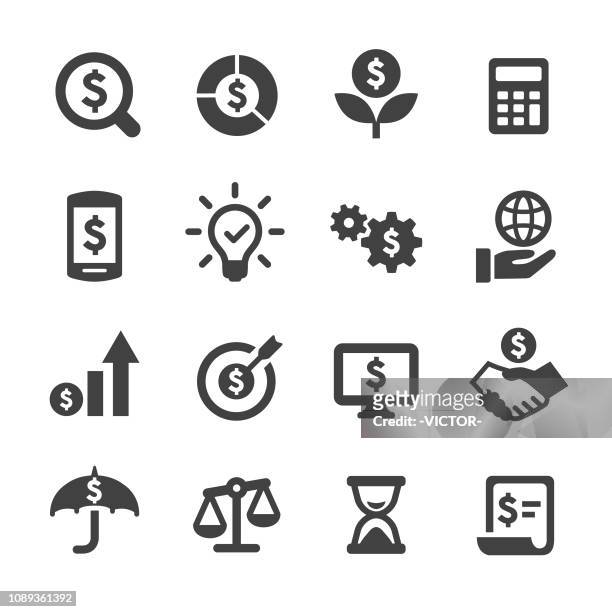 business and investment icons set - acme series - financiën stock illustrations