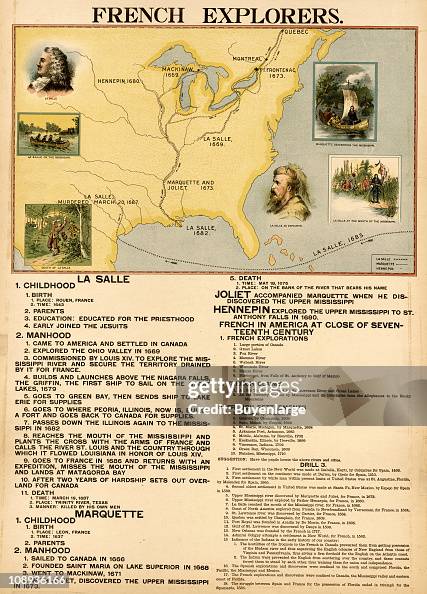 French Exploration Rought's Color illustration shows the routes of French explorers, La Salle ...