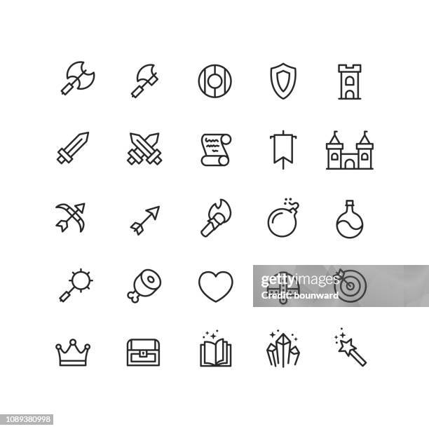 outline fantasy rpg icons - archery bow stock illustrations