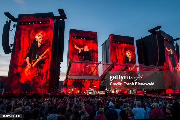 Stage show at open air concert of the rock band The Rolling Stones.