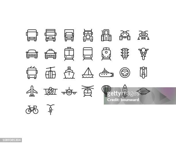 ilustraciones, imágenes clip art, dibujos animados e iconos de stock de iconos de transporte esquema - vista de frente