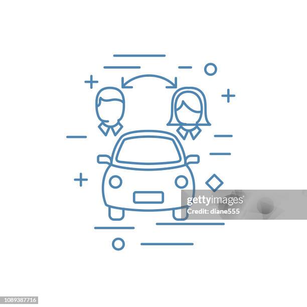 thin line icon ride sharing icons set - uber stock illustrations